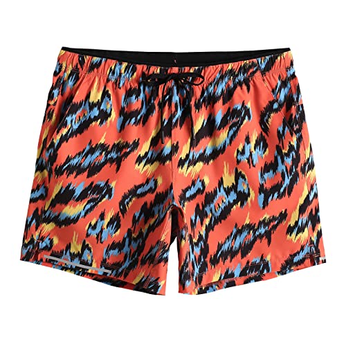 MaaMgic Herren Sport Funktions Laufshorts Atmungsaktiv - Schnelltrocknend - Kurze Turnhose mit Taschen Reißverschluss und Reflektoren, Tiger Rot, L von MaaMgic