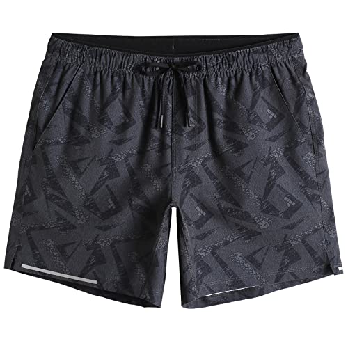 MaaMgic Herren Sport Funktions Laufshorts Atmungsaktiv - Schnelltrocknend - Kurze Turnhose mit Taschen Reißverschluss und Reflektoren, Zeichnung Grau Schwarz, L von MaaMgic