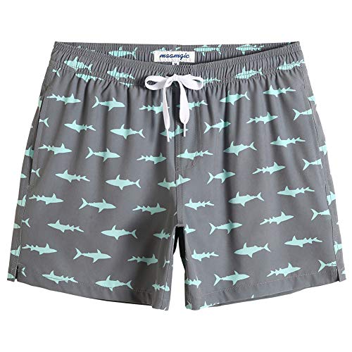 MaaMgic Herren kurz Badeshorts 4 Way Stretch Boardshorts Schnelltrocknend mit Mesh-Futter und Verstellbarem Tunnelzug MEHRWEG, Grau Hai, L von MaaMgic