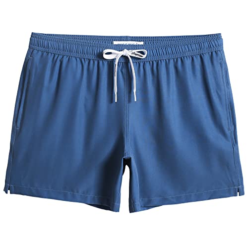 MaaMgic Herren kurz Badeshorts 4 Way Stretch Boardshorts Schnelltrocknend mit Mesh-Futter und Verstellbarem Tunnelzug MEHRWEG,Einfarbig Blau 5.5,M von MaaMgic