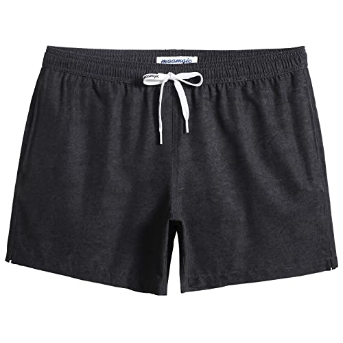 MaaMgic Herren kurz Badeshorts 4 Way Stretch Boardshorts Schnelltrocknend mit Mesh-Futter und Verstellbarem Tunnelzug MEHRWEG,Einfarbig Schwarz 5.5,L von MaaMgic