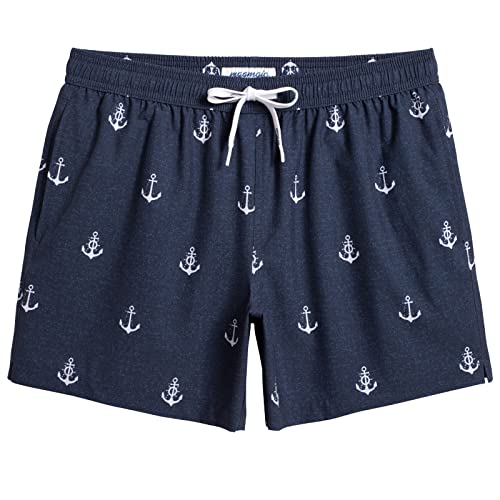 MaaMgic Herren kurz Badeshorts 4 Way Stretch Boardshorts Schnelltrocknend mit Mesh-Futter und Verstellbarem Tunnelzug MEHRWEG Navy-Anker S von MaaMgic