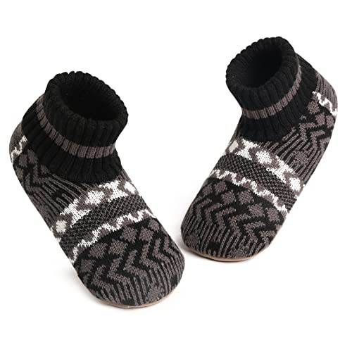 MaaMgic Hüttensocken Herren Warme Dicke, Stoppersocken Herren Haussocken Hausschuhe Hüttenschuhe Weiche Slipper Socken mit Innenfell Teddyfutter und Antirutschsohle MEHRWEG,Schwarz Grau,46/47 EU von MaaMgic