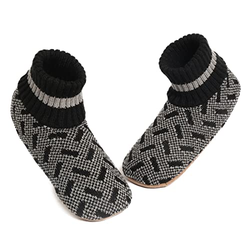 MaaMgic Hüttensocken Herren Warme Dicke, Stoppersocken Herren Haussocken Hausschuhe Hüttenschuhe Weiche Slipper Socken mit Innenfell Teddyfutter und Antirutschsohle MEHRWEG,Schwarz Grau 2,44/45 EU von MaaMgic