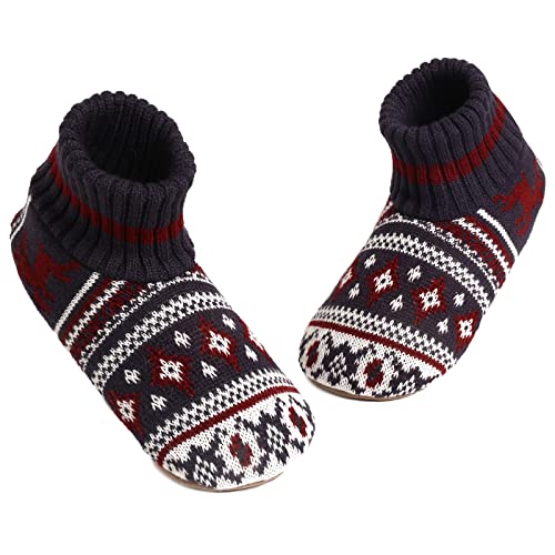 MaaMgic Hüttensocken Herren Warme Dicke, Stoppersocken Herren Haussocken Hausschuhe Hüttenschuhe Weiche Slipper Socken mit Innenfell Teddyfutter und Antirutschsohle MEHRWEG,Navy Rot,44/45 EU von MaaMgic