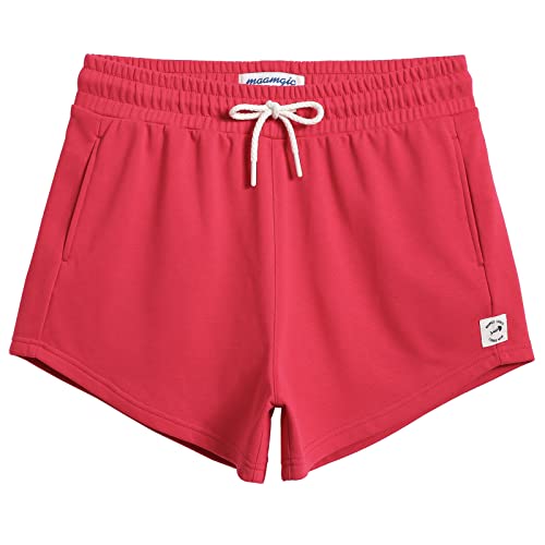 MaaMgic Jogginghose Damen Kurze Sweatshorts | kurz Sporthose Laufhose | Damen Shorts für Running Jogging Yoga Fitness Atmungsaktiv Freizeithose Gym XS-XXL MEHRWEG,Rot,S von MaaMgic