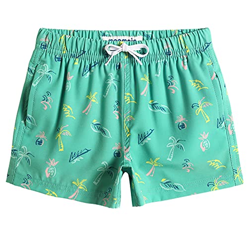 MaaMgic Jungens 4 Way Stretch Badehosen Schnelltrocknend Badeshorts mit Mesh-Futter Taschen und Verstellbarem Tunnelzug MEHRWEG， Ananas Grün， 10-12 Jahre von MaaMgic