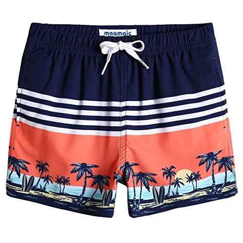 MaaMgic Jungens 4 Way Stretch Badehosen Schnelltrocknend Badeshorts mit Mesh-Futter Taschen und Verstellbarem Tunnelzug MEHRWEG, Hawaii Navy, 14-16 Jahre von MaaMgic