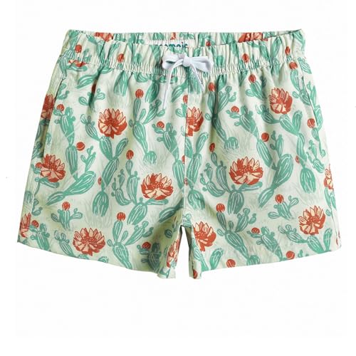 MaaMgic Jungens 4 Way Stretch Badehosen Schnelltrocknend Badeshorts mit Mesh-Futter Taschen und Verstellbarem Tunnelzug MEHRWEG， Kakteengewächse Dunkelgrün， 4 Jahre von MaaMgic