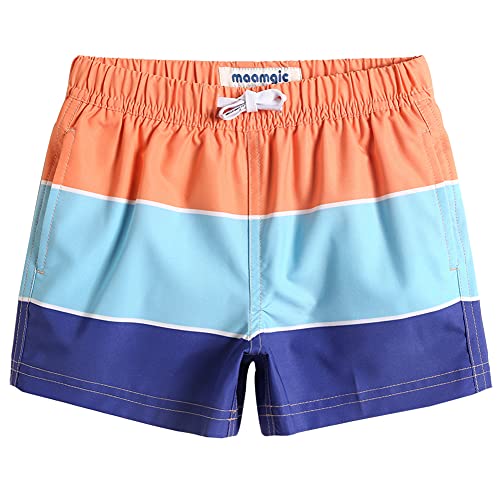 MaaMgic Jungens 4 Way Stretch Badehosen Schnelltrocknend Badeshorts mit Mesh-Futter Taschen und Verstellbarem Tunnelzug MEHRWEG， Orange Blau， 10-12 Jahre von MaaMgic