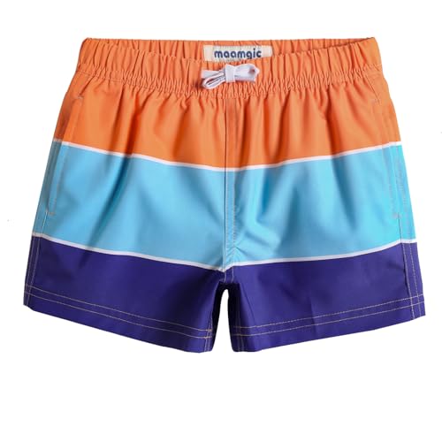 MaaMgic Jungens 4 Way Stretch Badehosen Schnelltrocknend Badeshorts mit Mesh-Futter Taschen und Verstellbarem Tunnelzug MEHRWEG， Orange Blau， 2 Jahre von MaaMgic