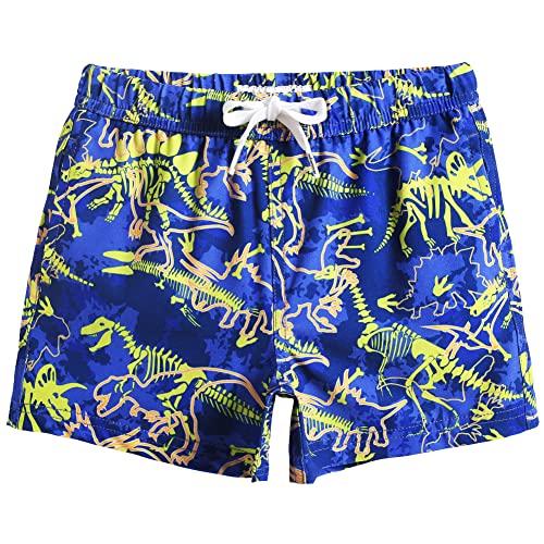 MaaMgic Jungens 4 Way Stretch Badehosen Schnelltrocknend Badeshorts mit Mesh-Futter Taschen und Verstellbarem Tunnelzug MEHRWEG,Dinosaurier Blau 2022 von MaaMgic