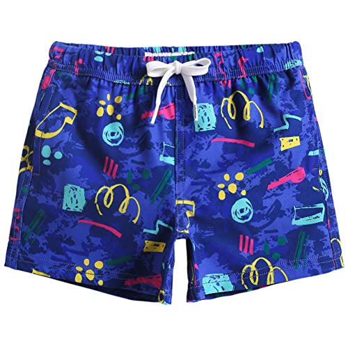 MaaMgic Jungens 4 Way Stretch Badehosen Schnelltrocknend Badeshorts mit Mesh-Futter Taschen und Verstellbarem Tunnelzug MEHRWEG,Graffiti dunkelblau 2022 von MaaMgic