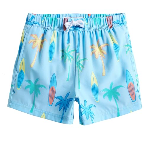 MaaMgic Jungens 4 Way Stretch Badehosen Schnelltrocknend Badeshorts mit Mesh-Futter Taschen und Verstellbarem Tunnelzug MEHRWEG,Hellblau Palmen Paddle Board,2 Jahre von MaaMgic