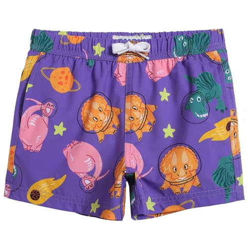 MaaMgic Jungens 4 Way Stretch Badehosen Schnelltrocknend Badeshorts mit Mesh-Futter Taschen und Verstellbarem Tunnelzug MEHRWEG,New Dinosaurier Astronauten Violett,2 Jahre von MaaMgic