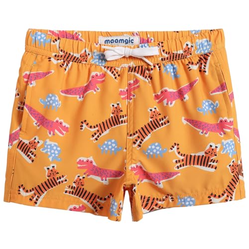 MaaMgic Jungens 4 Way Stretch Badehosen Schnelltrocknend Badeshorts mit Mesh-Futter Taschen und Verstellbarem Tunnelzug MEHRWEG,New Krokodil Schildkröte Katze Orange,4 Jahre von MaaMgic