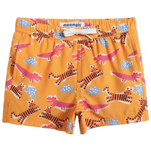 MaaMgic Jungens 4 Way Stretch Badehosen Schnelltrocknend Badeshorts mit Mesh-Futter Taschen und Verstellbarem Tunnelzug MEHRWEG,New Krokodil Schildkröte Katze Orange,8 Jahre von MaaMgic