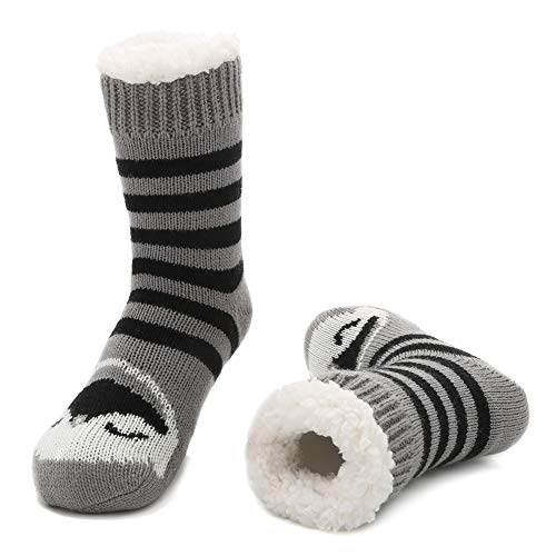 MaaMgic Kindersocken für Mädchen und Jungen Kinder Kuschelsocken Wintersocken Mit Rutschfesten Noppen, Haussocken Stoppersocken, Flauschig Warm Dick Anti Rutsch Socken,Pinguin Grau Schwarz von MaaMgic