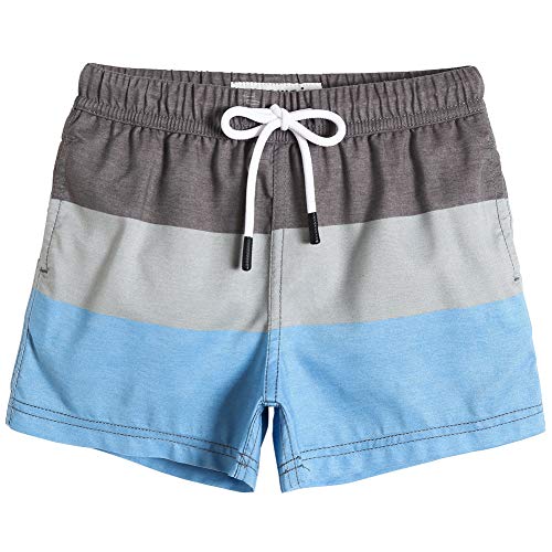 MaaMgic Kleine Jungen Badehosen Badeshorts Schnelltrocknend Boardshorts mit Mesh-Futter Taschen und Verstellbarem Tunnelzug MEHRWEG,5-6 Jahre alt,Neu Grau Blau von MaaMgic