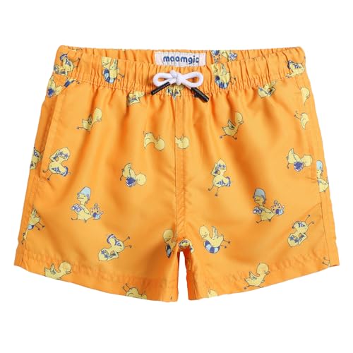 MaaMgic Kleine Jungen Badeshorts Badehosen Schnelltrocknend Boardshorts mit Mesh-Futter Taschen und Verstellbarem Tunnelzug MEHRWEG,Mandarinengelb Badeente,2 Jahre von MaaMgic