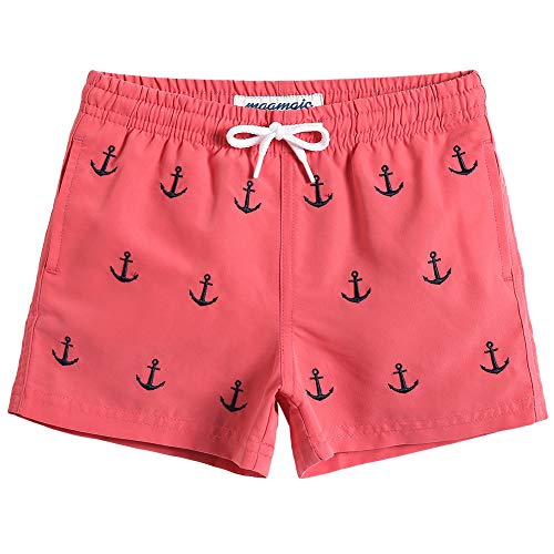 MaaMgic Kleine Jungen Badeshorts Schnelltrocknend Boardshorts mit Mesh-Futter Taschen und Verstellbarem Tunnelzug MEHRWEG, 10-12Jahre, Pink Anker von MaaMgic