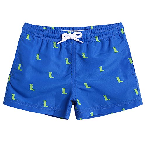 MaaMgic Kleine Jungen Badeshorts Schnelltrocknend Boardshorts mit Mesh-Futter Taschen und Verstellbarem Tunnelzug MEHRWEG, 3 - 4 Jahre alt, Dinosaurier Blau von MaaMgic