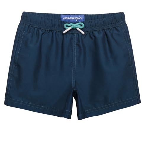 MaaMgic Kleine Jungen Badeshorts Schnelltrocknend Boardshorts mit Mesh-Futter Taschen und Verstellbarem Tunnelzug MEHRWEG, 3-4 Jahre alt, Rein-Schwarz von MaaMgic