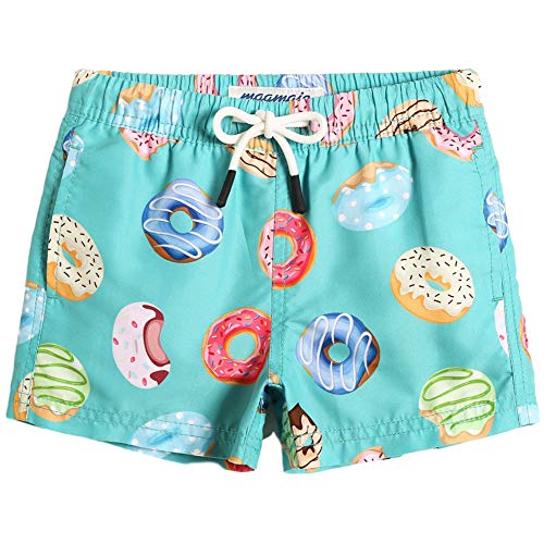 MaaMgic Kleine Jungen Badeshorts Schnelltrocknend Boardshorts mit Mesh-Futter Taschen und Verstellbarem Tunnelzug MEHRWEG, 4 Jahre alt,Donut Grün von MaaMgic