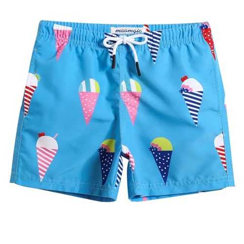 MaaMgic Kleine Jungen Badeshorts Schnelltrocknend Boardshorts mit Mesh-Futter Taschen und Verstellbarem Tunnelzug MEHRWEG, Kaleidoskop Blau, 10-12 Jahre von MaaMgic