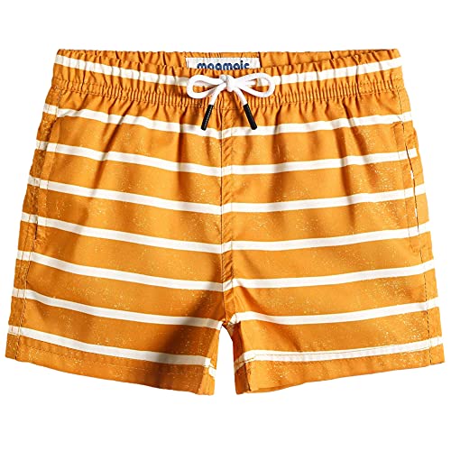 MaaMgic Kleine Jungen Badeshorts Schnelltrocknend Boardshorts mit Mesh-Futter Taschen und Verstellbarem Tunnelzug MEHRWEG, 4 Jahre alt,Orange Weiß Gestreift von MaaMgic