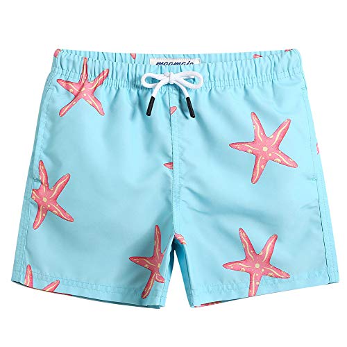 MaaMgic Kleine Jungen Badeshorts Schnelltrocknend Boardshorts mit Mesh-Futter Taschen und Verstellbarem Tunnelzug MEHRWEG, Seestern Hellblau, 10-12 Jahre von MaaMgic