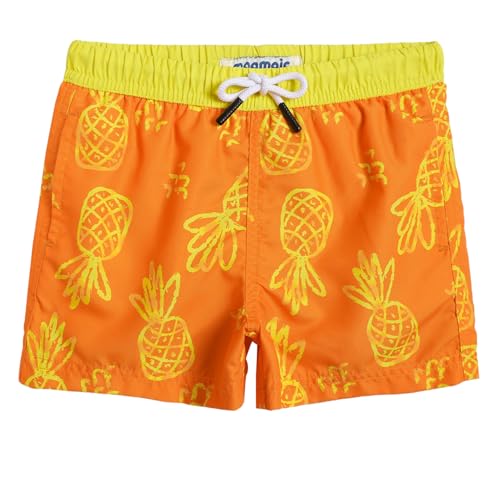 MaaMgic Kleine Jungen Badeshorts Schnelltrocknend Boardshorts mit Mesh-Futter Taschen und Verstellbarem Tunnelzug MEHRWEG,3 Jahre,Ananas Gelb Orange von MaaMgic