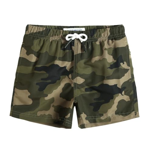 MaaMgic Kleine Jungen Badeshorts Schnelltrocknend Boardshorts mit Mesh-Futter Taschen und Verstellbarem Tunnelzug MEHRWEG,5-6 Jahre alt,Tarnung Armeegrün von MaaMgic