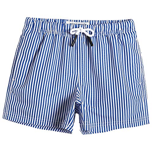 MaaMgic Kleine Jungen Badeshorts Schnelltrocknend Boardshorts mit Mesh-Futter Taschen und Verstellbarem Tunnelzug MEHRWEG, Blau Gestreift, 14-16 Jahre von MaaMgic