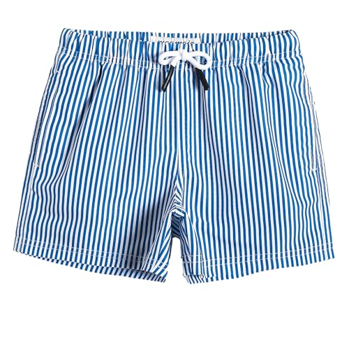 MaaMgic Kleine Jungen Badeshorts Schnelltrocknend Boardshorts mit Mesh-Futter Taschen und Verstellbarem Tunnelzug MEHRWEG, Blau Gestreift, 4 Jahre alt von MaaMgic