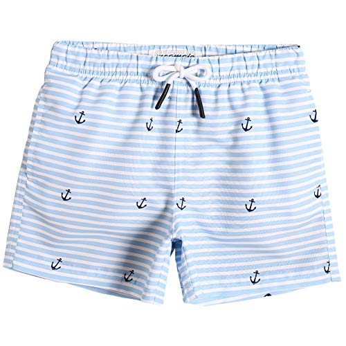 MaaMgic Kleine Jungen Badeshorts Schnelltrocknend Boardshorts mit Mesh-Futter Taschen und Verstellbarem Tunnelzug MEHRWEG, Blau Weiß Anker, 10-12 Jahre von MaaMgic