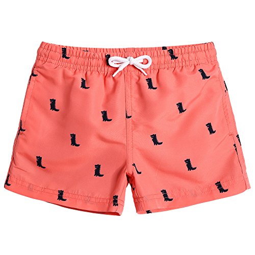MaaMgic Kleine Jungen Badeshorts Schnelltrocknend Boardshorts mit Mesh-Futter Taschen und Verstellbarem Tunnelzug MEHRWEG, Dinosaurier Orange, 3 Jahre von MaaMgic