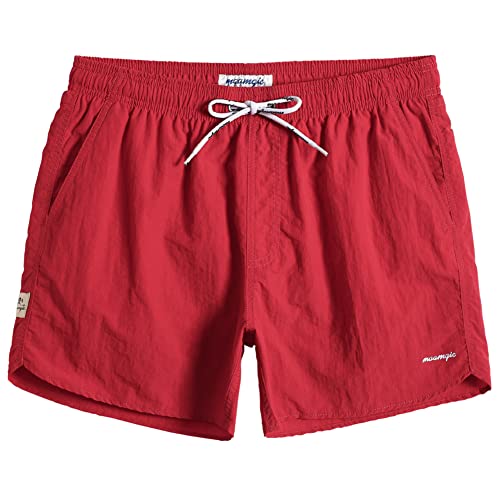 MaaMgic Nylon Badehose für Herren Schnelltrocknend Badeshorts Kurz Beachshorts für Strand und Wassersport, Rot, L von MaaMgic