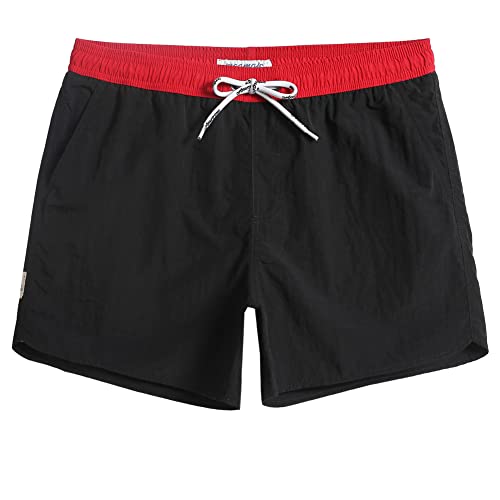 MaaMgic Nylon Badehose für Herren Schnelltrocknend Badeshorts Kurz Beachshorts für Strand und Wassersport,Weinrot Schwarz,L von MaaMgic