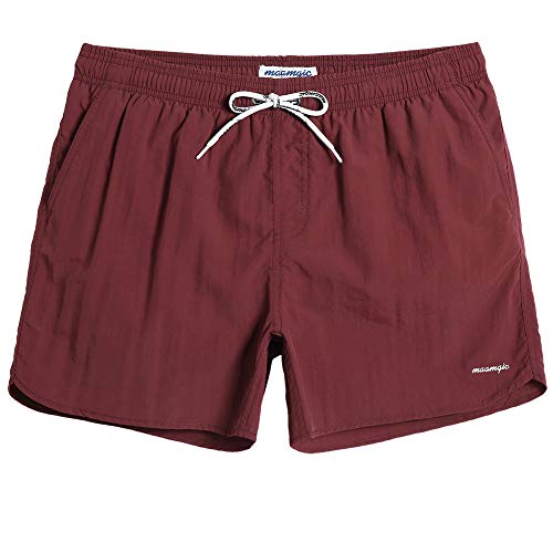 MaaMgic Nylon Badehose für Herren Schnelltrocknend Badeshorts Kurz Beachshorts für Strand und Wassersport MEHRWEG, Kurz Weinrot, S von MaaMgic