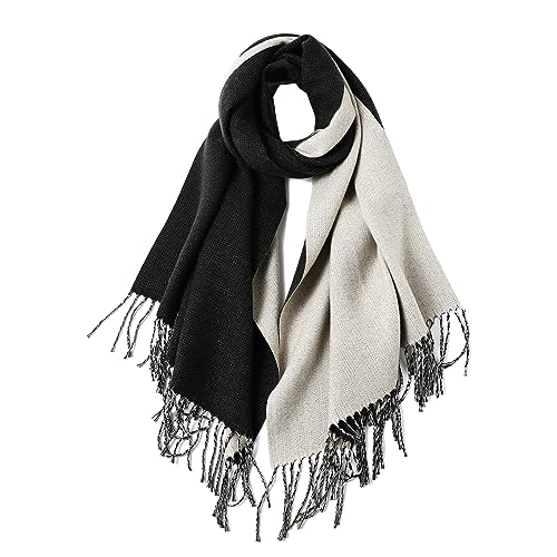 MaaMgic Schal Damen Pashmina Stola Warm Zweifarbig mit quasten/fransen Tücher für Frauen Abendkleider Hochzeit Festlich xxl Schals Herbst Winter Einfarbig Deckenschal MEHRWEG von MaaMgic