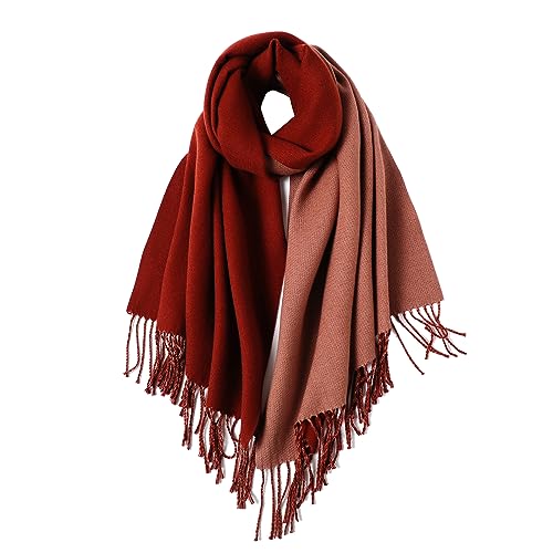 MaaMgic Schal Damen Pashmina Stola Warm Zweifarbig mit quasten/fransen Tücher für Frauen Abendkleider Hochzeit Festlich xxl Schals Herbst Winter Einfarbig Deckenschal MEHRWEG von MaaMgic