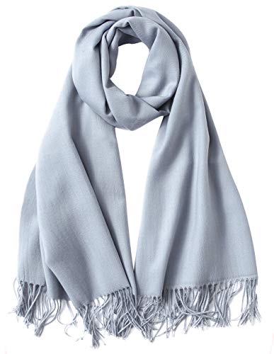 MaaMgic Schal Damen Warm Winter Herbst unifarben Baumwolle mit quasten/fransen, 40+ Farben Einfarbig & Kariert Pashmina xl Stola Schals MEHRWEG,Hell Grau 2 von MaaMgic