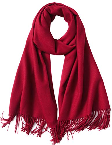 MaaMgic Schal Damen Warm Winter Herbst unifarben Baumwolle mit quasten/fransen, 40+ Farben Einfarbig & Kariert Pashmina xl Stola Schals MEHRWEG,Rot von MaaMgic