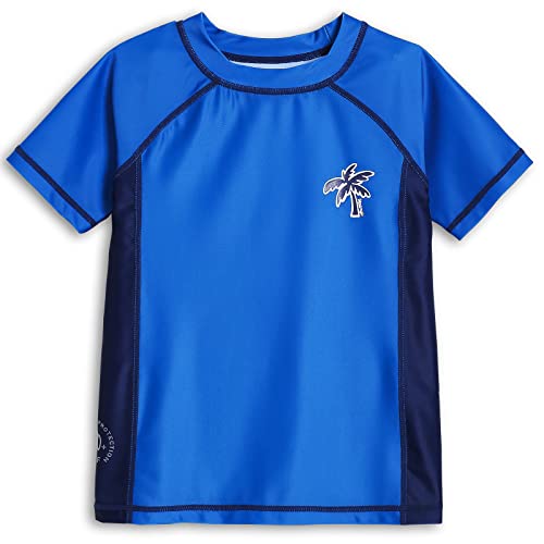 MaaMgic Bademode Jungen Kurzarm Schwimmshirt Kinder Badeshirt Badeanzug Top Fit Rashguard Schnelltrocknend Mit Sonnenschutz,Himmelblau Dunkelblau,5-6 Jahre alt von MaaMgic