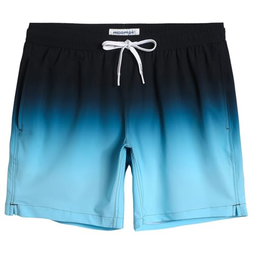 MaaMgic Stretch Badehose Herren Badeshorts Männer Schnelltrocknend Badehosen für Herren Boardshorts für Strand, Surf und Wassersport,Seeblau Gradient,XL von MaaMgic