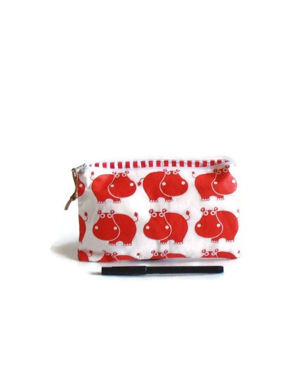 Nilpferd Mäppchen, Kleine Stoff Tasche, Etui Nilpferd, Rote Federmäppchen von MaaRoza