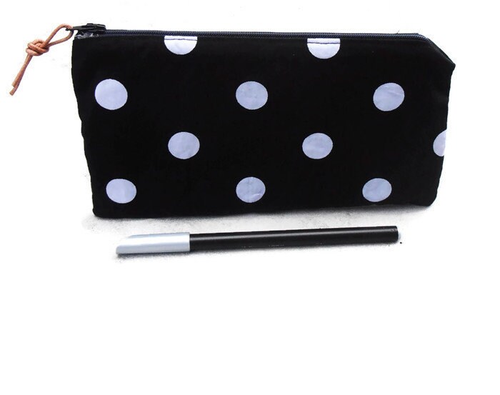 Punkten Federmäppchen, Make-Up Mäppchen, Kleine Stoff Tasche, Schwarz Mit Weißen von MaaRoza