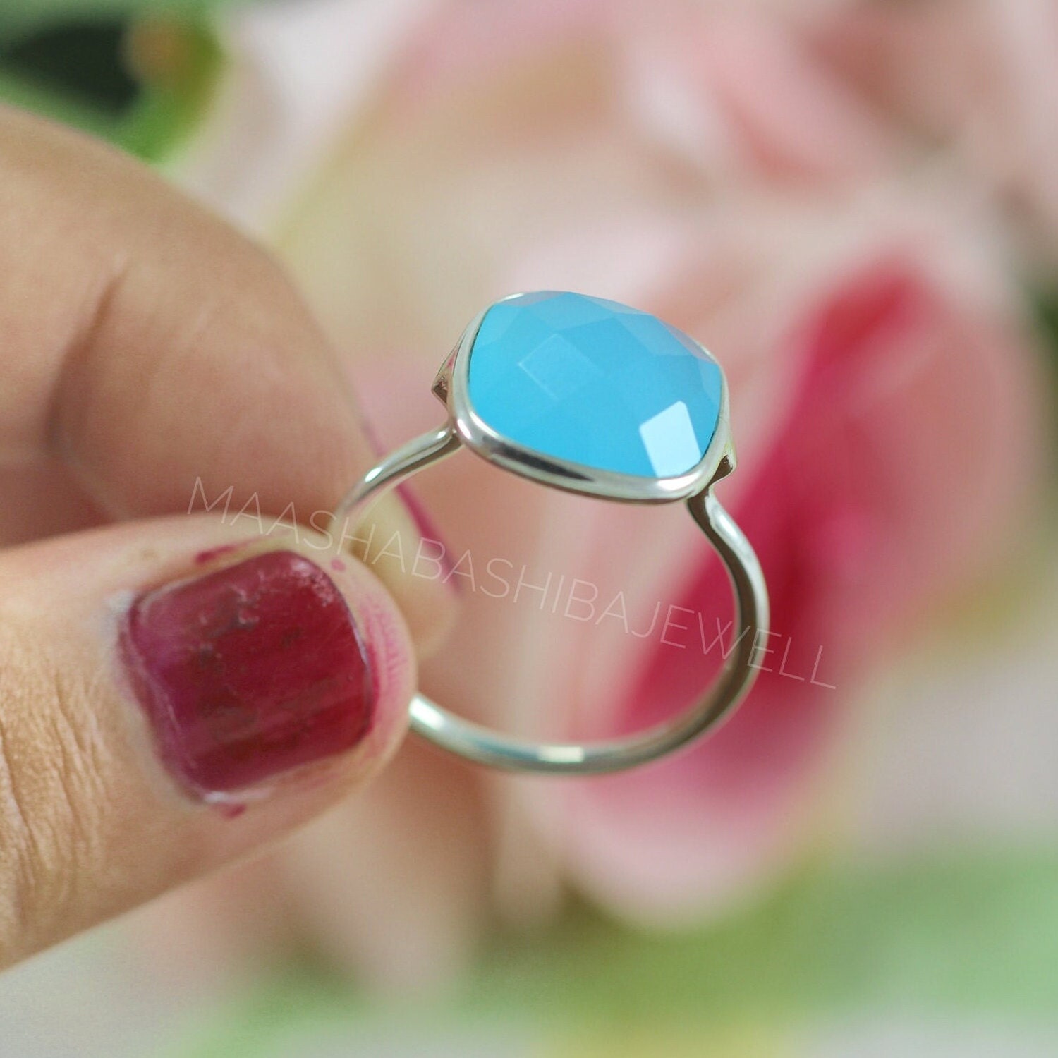 Aqua Chalcedon Ring, 925 Sterling Silber Facettierten Stein Boho Statement Kissenform Alltäglichen Schmuck, Geschenk Für Sie Aqua Chalcedon Ring, 925 Sterling Silber Facettierten Stein Boho Statement Kissenform Alltäglichen Schmuck, Geschenk Für Sie von MaaShabashibaJewell