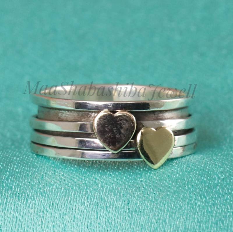 Boho-Magic Spinner Ring - 925 Sterling Silber Mit Und Messing Fidget Rings Handgemachter Herz Designer Geschenk Schmuck von MaaShabashibaJewell